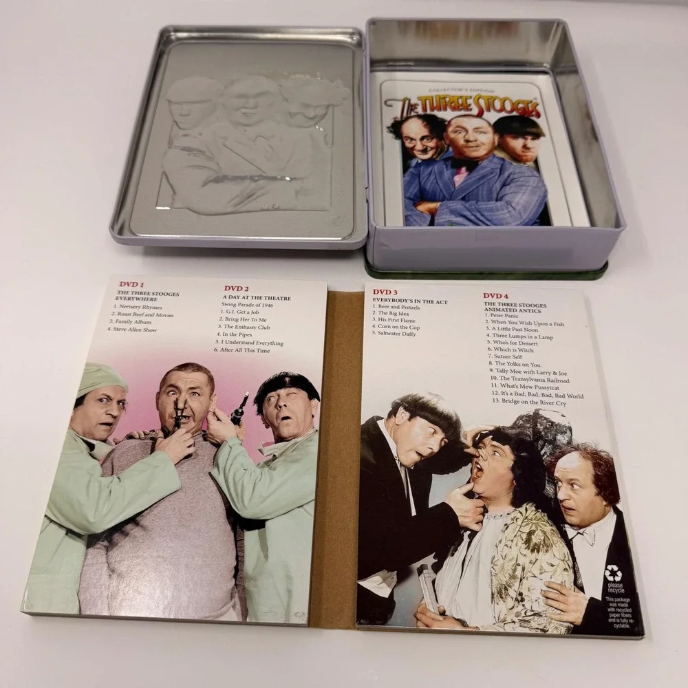 🎬 The Three Stooges Collector's Edition DVD Tin Nyuk Nyuk Nyuk Retro Comedy Set